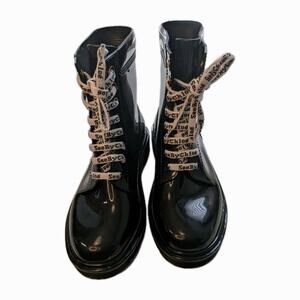 See By Chloe Florrie Lace Up Rain Boot Size EU 36 Black US 6 EUC